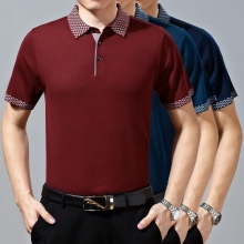 Summer mulberry silk  half sleeve jacquard suit polo shirt