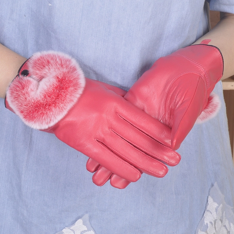 France design sheepskin rabbit hair gloves for women