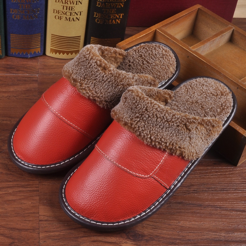 warm winter leather household slippers shoes