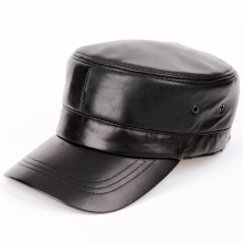 fashion round flat top genuine leather hat