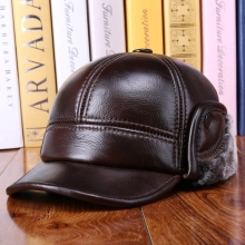 fashion round flat top genuine leather hat