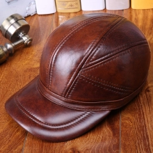 fashion sheepskin leather young men baseball hat cap