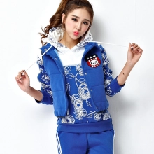 fashion young lady patchwork hooded three pieces sports suits