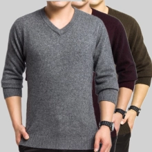 mink cashmere v-neck solid color men sweater