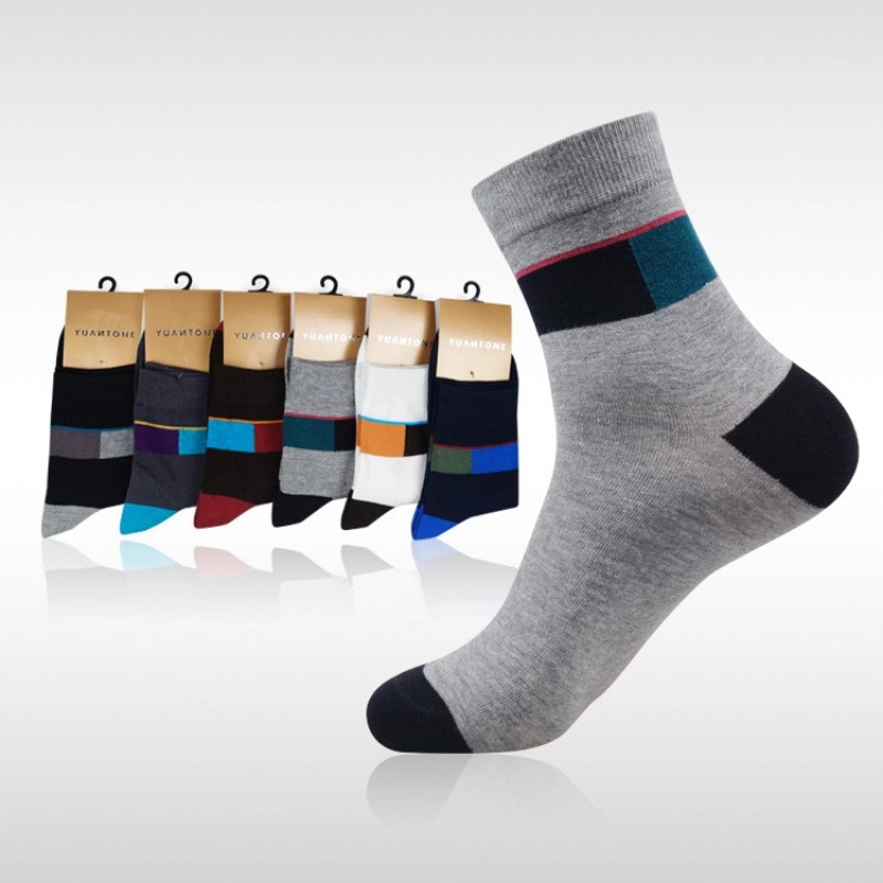 patchwork colorfast cotton men's casual socks for men
