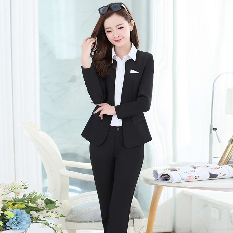 two buttons long sleeve lady pant suits for work