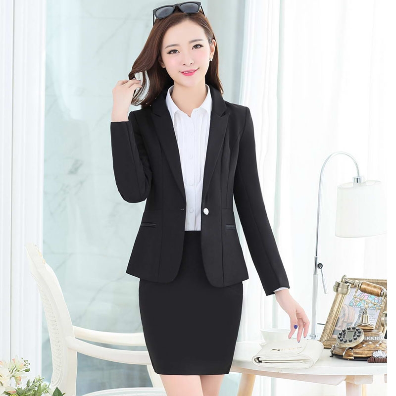 one buttons long sleeve women suits (skirt + blazer) Factory Wholesale