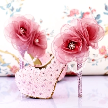 France luxury crystal floral bride wedding shoes brithday party shoes