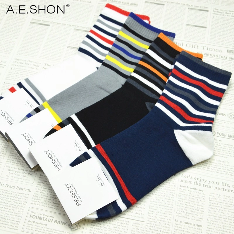 2014 high quality stripes cuff cotton athletic men's socks
