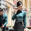  long sleeve hotel restaurant waiter waitress shirt,uniform work wear Color women blackish green