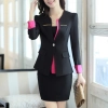 casual one button roll hem collarless office Lady OL women's skirts suits