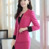 casual one button roll hem collarless office Lady OL women's skirts suits Color rose