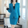 casual one button roll hem collarless office Lady OL women's skirts suits Color acid blue