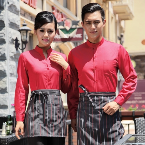 long sleeve waiter waitress band collar shirt uniform