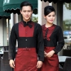 patchwork bow collar fashion waiter waitress long sleeve shirt + apron