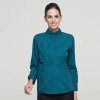 long sleeve button down collar waiter waitress shirt uniform Color women blackish green