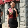 personality paint flower print waiter waitress uniform Color women red 