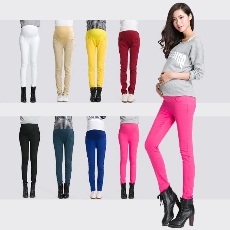 fashion candy color high elastic waist pregnant  pants maternity jeans