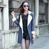 PU leathr artificial fur lining women's patchwork windbreak trench coat