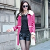 great quality overcoat PU leater artificial fur lining autumn long style outfit women's windbreaker coat
