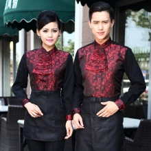 high quality stain jacquard floral pattern water uniform waitress workwear