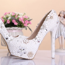 luxury special design pearl crystal pumps wedding shoes party high heels