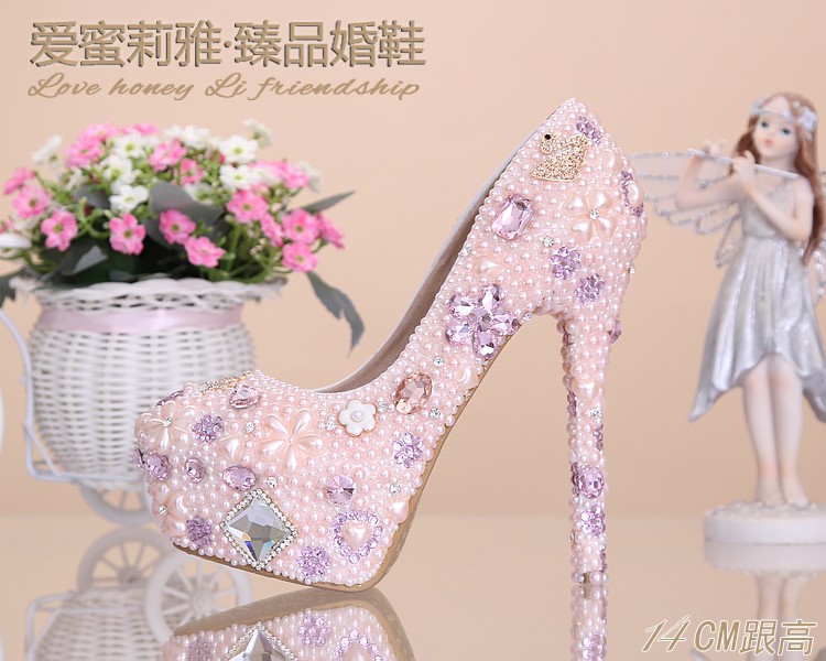 fashion lovely pink rhinestone pearl dance club party wedding  princess shoes