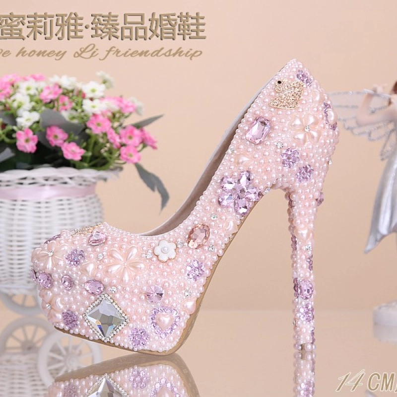 fashion lovely pink rhinestone pearl dance club party wedding princess shoes