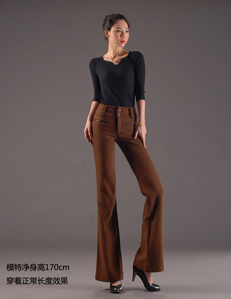 new woolen warm winter women's wide leg trousers flare pant