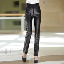 thick fleece lining keep warm women's pu leather trouser pant