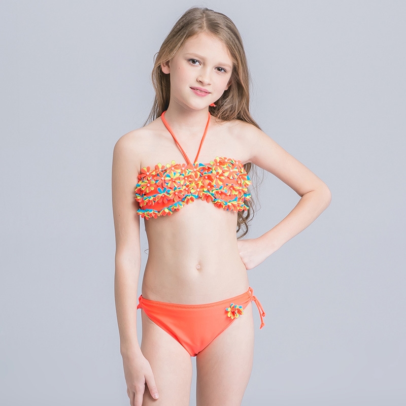 cute applique child girls swimwear bikini cloth floral