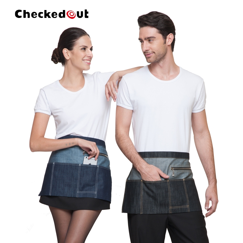 fashion trend denim fabric short chef waiter apron Official Authentic High Cost-Performance