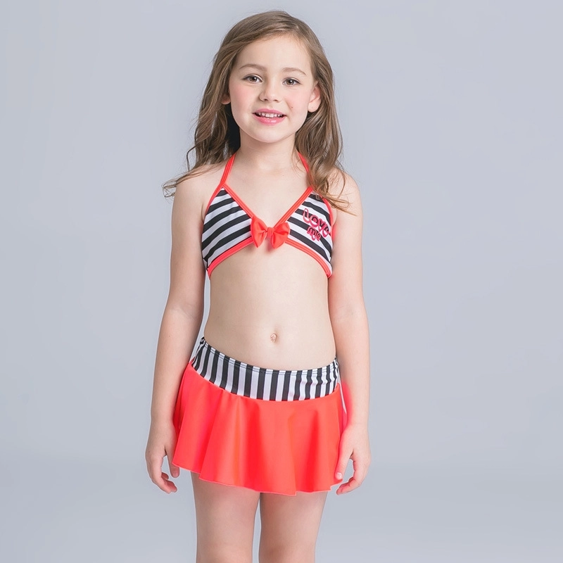 stripes two piece young girl bikini swimwear set