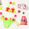 lovely cute small cloth floral kid swimwar girl bikini + bag glass