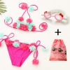 lovely cute small cloth floral kid swimwar girl bikini + bag glass