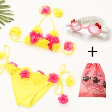 lovely cute small cloth floral kid swimwar girl bikini + bag glass