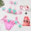lovely cute small cloth floral kid swimwar girl bikini + bag glass Color color 2