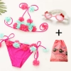 lovely cute small cloth floral kid swimwar girl bikini + bag glass Color color 3