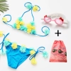 lovely cute small cloth floral kid swimwar girl bikini + bag glass