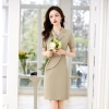 2025 new design polyester fabric two button office work women work dress Color light green dress