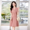 high quality double breast women dress work uniform form dress Color Pink