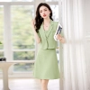 fashion young good fabric women skirt dress suit two piece set work office uniform Color Light Green