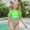 2022 Europe style green flower little girl swimwear two-piece swimsuit children girl swimwear