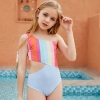 2022 girl swimwear Gradient wide stripes child girl swimsuit swimwear two-piece design