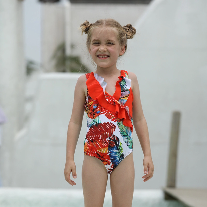 2025 Japan Leaves print one piece kid bikini swimwear free shipping