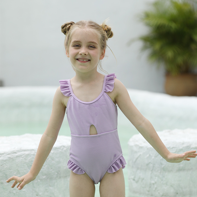 2022 pure texture one-piece children girl swimwear  kid swimsuit 
