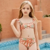 2022 America dual shoulder orange print teen girl swimwear bikini wholesale