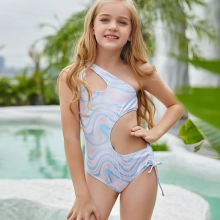 2022 new arc abstract pattern one-piece girl  swimwear teen bikini swimsuit free shipping wholesale