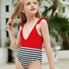 Europe America Babe red top white black strpes short swimwear teen girl swimwear