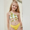 2022 summer Europe one shoulder strap sunflowers two-piece swimwear teen girl swimwear 9-12 years old